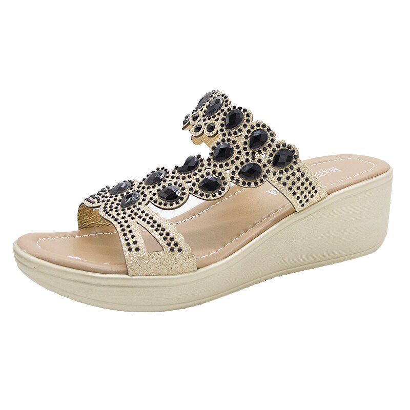 WDHKUN Bling femmes sandales été sandales à talons hauts cristal décontracté dames chaussures talons hauts strass pantoufles #0626: Black / 37