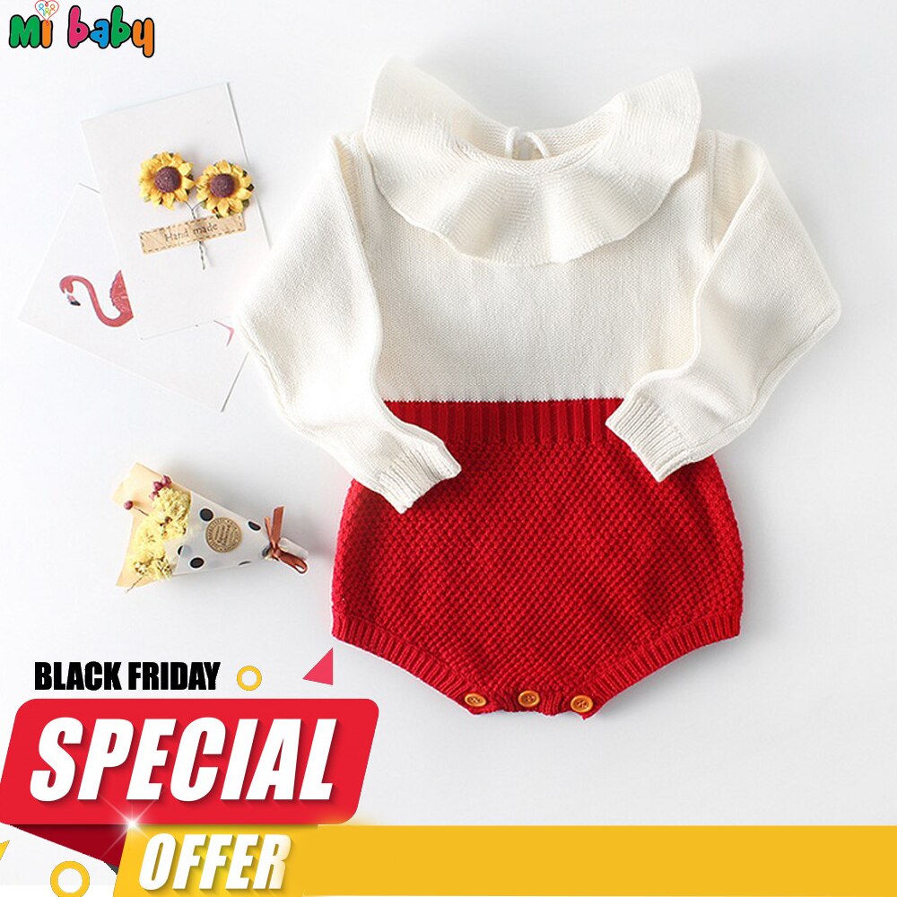 Autumn Baby Knitted Rompers Sweater Baby Girl Long Sleeve Knitted Overalls Infant Girl Princess Cotton Clothes Baby Girl Romper