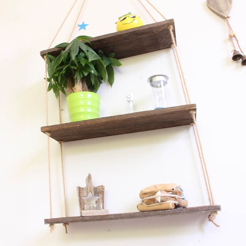 1 stk væggynge opbevaringshylder jute reb hængende hylde hjemme diy væg dekorativt stativ til samll urtepotte potteplanter holder