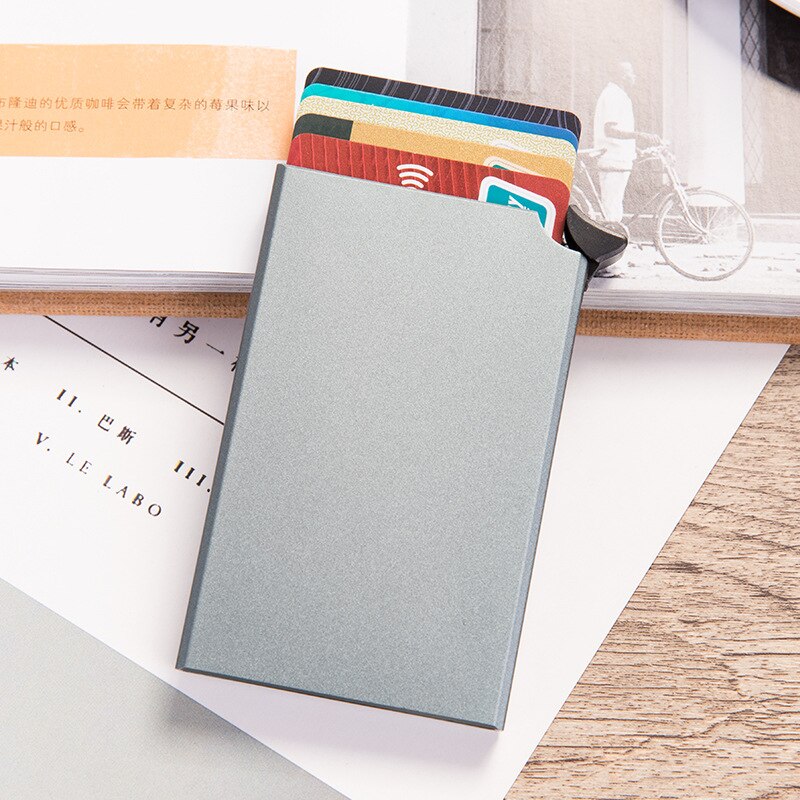 Weduoduo blokerende tegnebog rfid kreditkortholder sort kortholder aluminium slim metal kort id holder: Grå