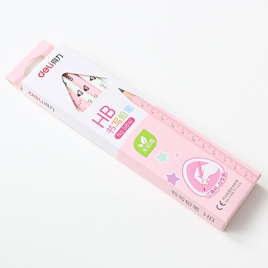 12 / pc effective stationery triangular bar exam HB 2B pencil primary non-toxic children's writing pen stationery: HB pink