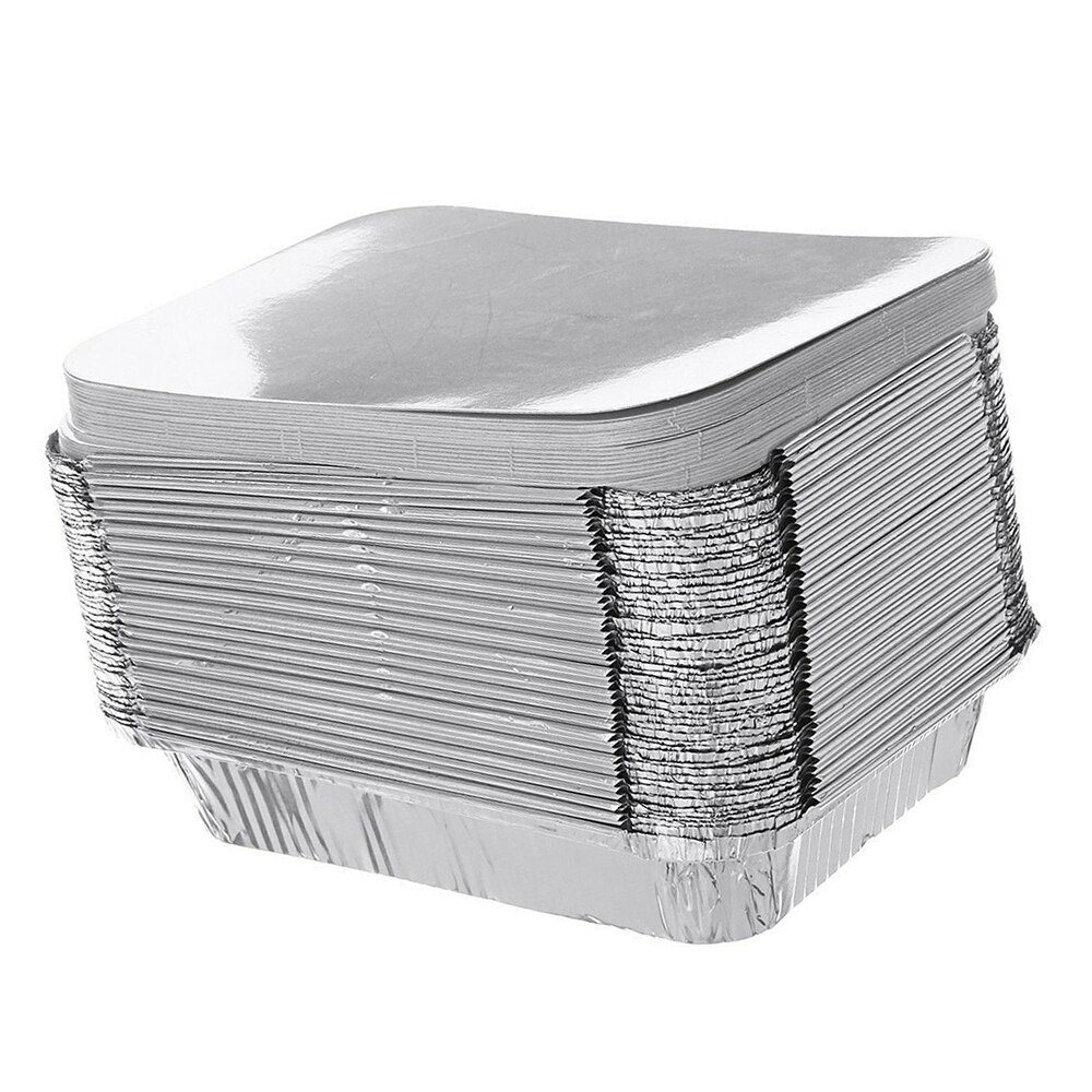50PCS Disposable BBQ Drip Pans Aluminum Foil Trays BBQ Food Container Baking Pan With Lids Outdoor For Indirect Cooking