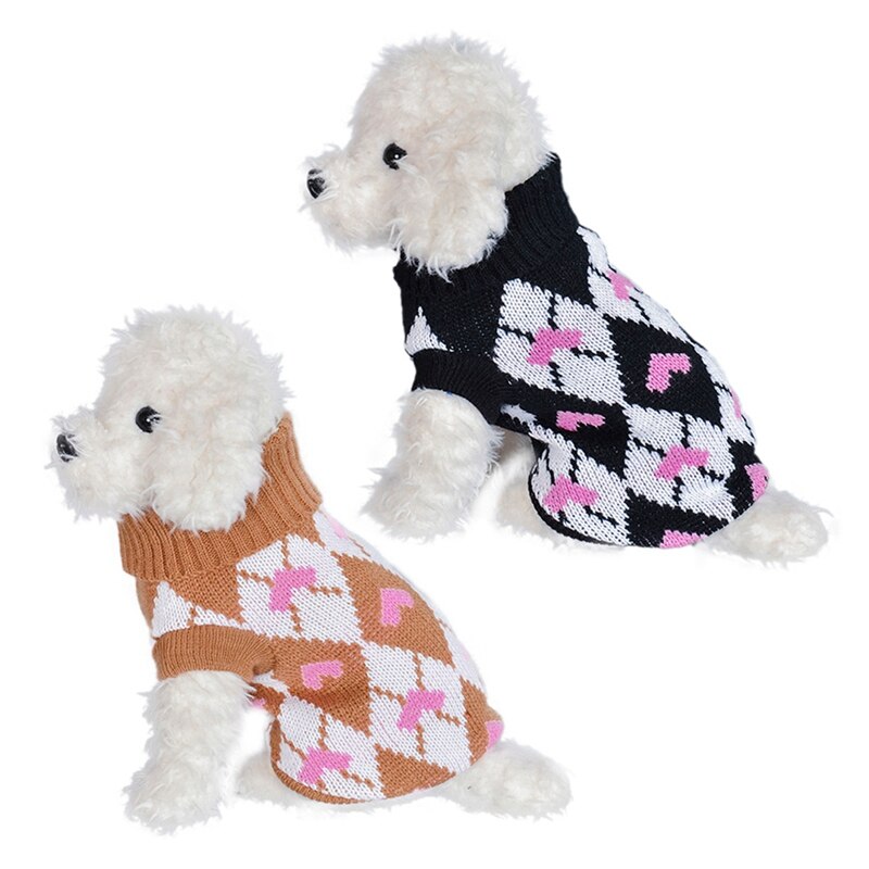 Cute Heart Pattern Dog Sweater Pet Winter Knitting Clothes Soft Warm Puppy Sweaters Coat Jacket For French Bulldogs Yorkies