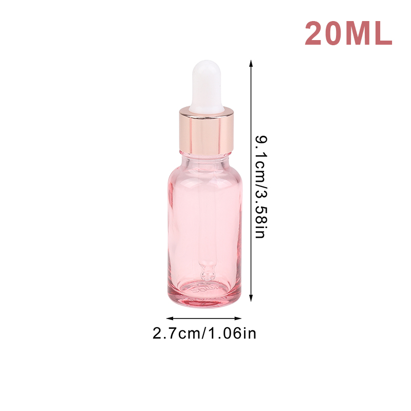 Tropfflaschen, nachfüllbar, 5–100 ml, Rosendeckel, Kosmetikbehälter, rosa Glas, Aromatherapie-Flüssigkeit für ätherische Massageöl-Pipette: hellgelb