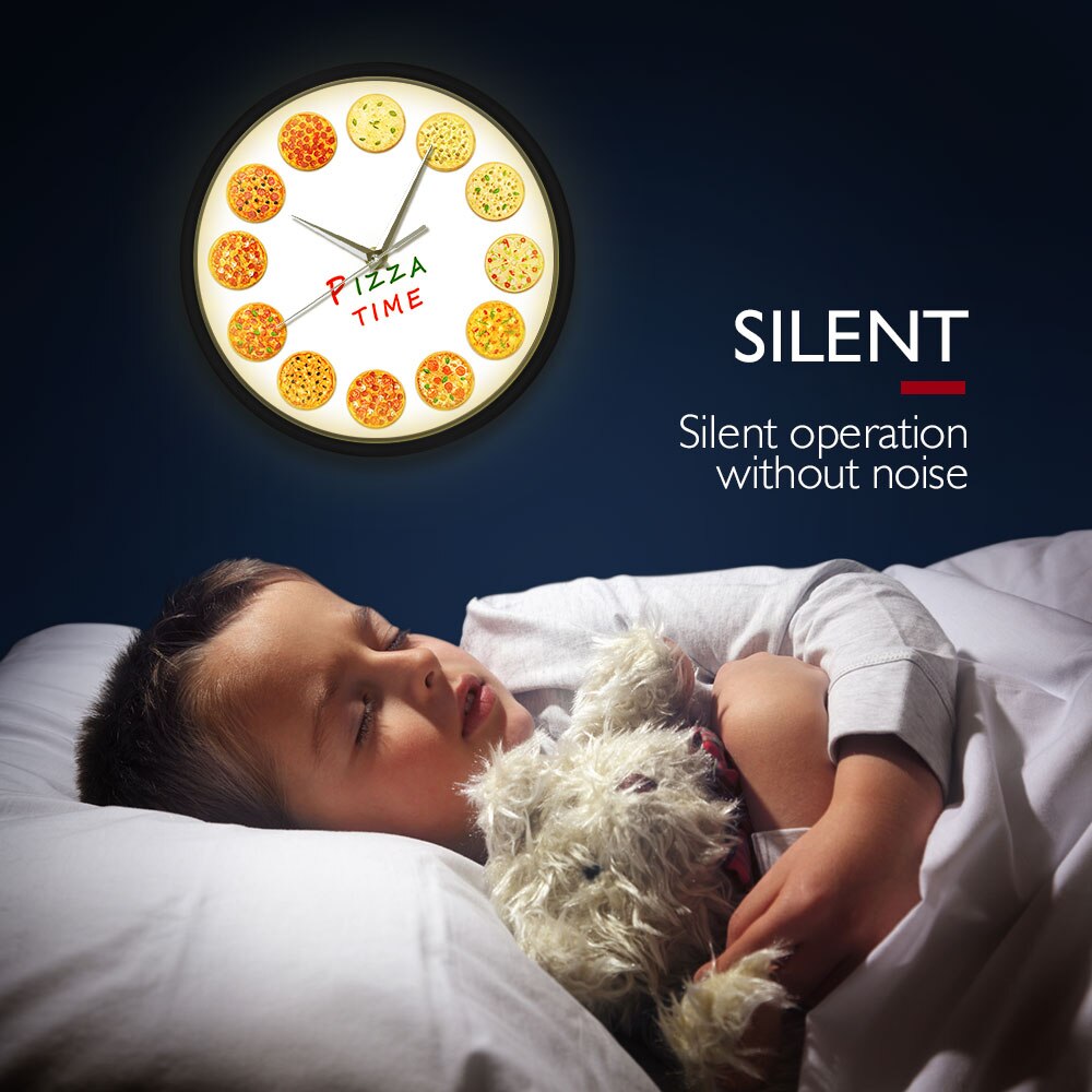 Italian Food Wall Clock with LED Time For Different Tastes Pizza Voice Control Watch Italy Restaurant Kitchen Decor