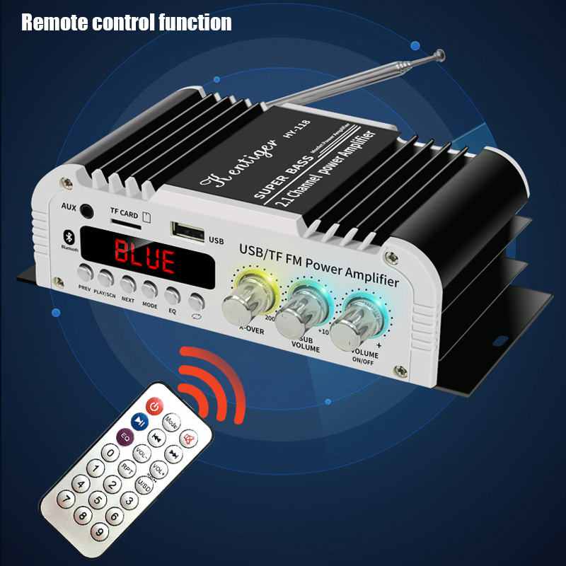 HY-118 Bluetooth Amplifier 2.2 Channel Support 2 Subwoofer Speaker FM TF USB Remote Control Mini HIFI Digital Amplifier Stereo