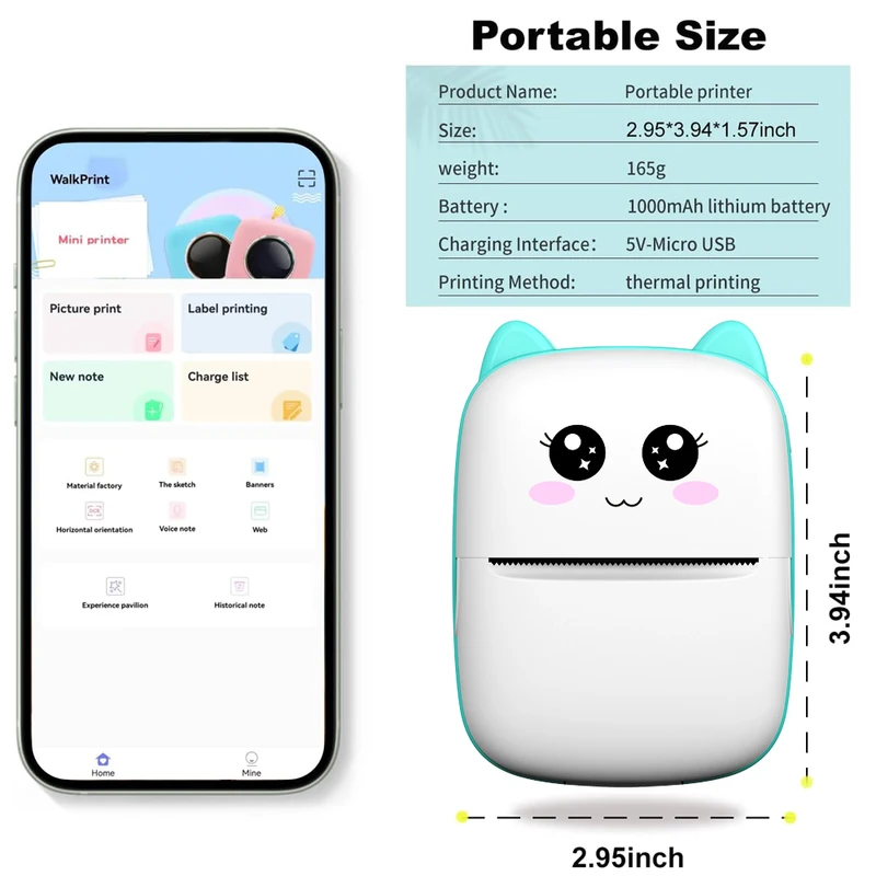 MINI Portable Thermal Printer Wireless Memo Label Machine 200dpi Bluetooth Inkless Pocket Imprimante Phone Notes Printing Paper