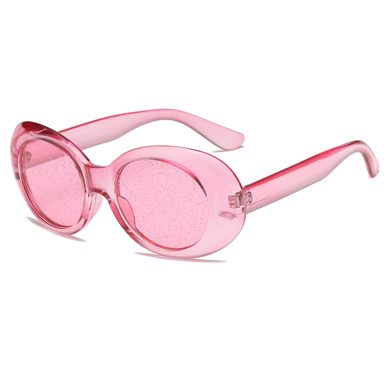 NYWOOH Oval Sunglasses Women Colorful Candy Clear Sun Glasses Men Sequin Red Pink Eyewear Kurt Cobain Glasses Clout Goggles: Pink