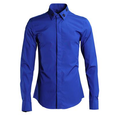 Sting handgemaakte kralen kleine bij heren hoogwaardige casual shirts lange mouwen katoen plus size ml  xl 2xl 3xl 4xl: G180026z blauw / Xxxl