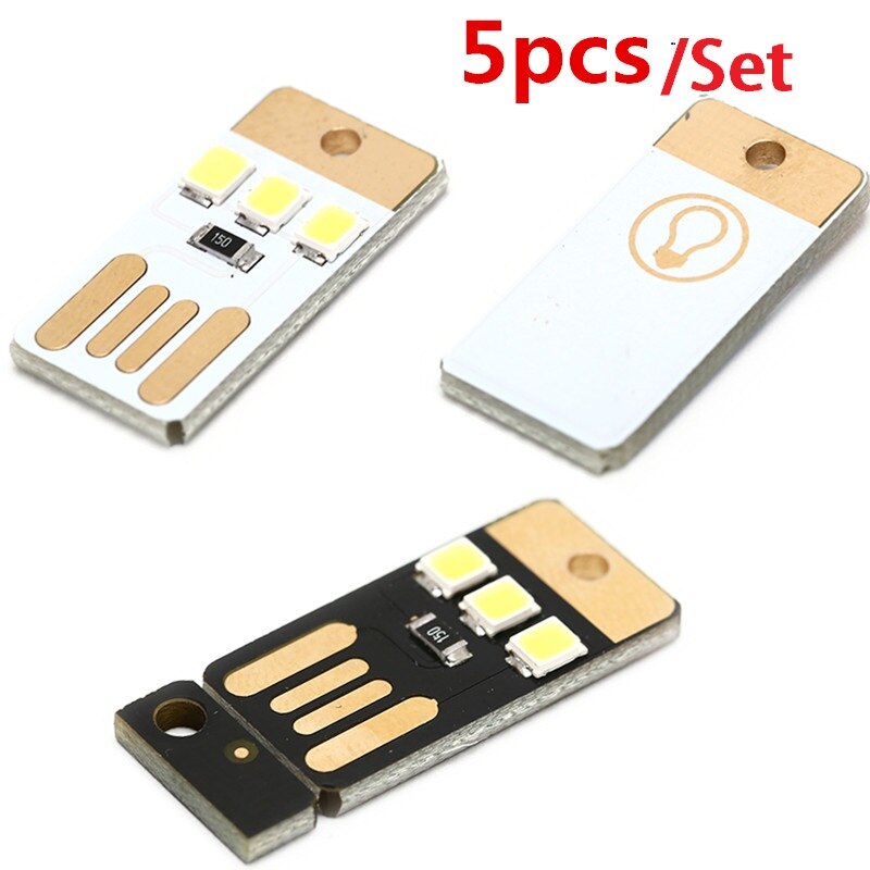 5 Stks/partij Mini Pocket Card Usb Power Led Sleutelhanger Nachtlampje 0.2W Usb Led Lamp Boek Licht Voor Laptop pc Powerbank Night Lamp
