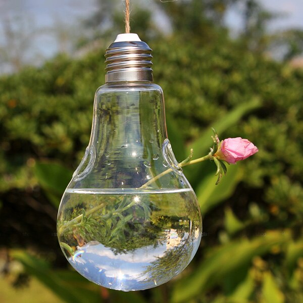 Clear Light Bulb Shape Glass Hanging Vase Bottle Terrarium Hydroponic Container DIY Home Garden Decor