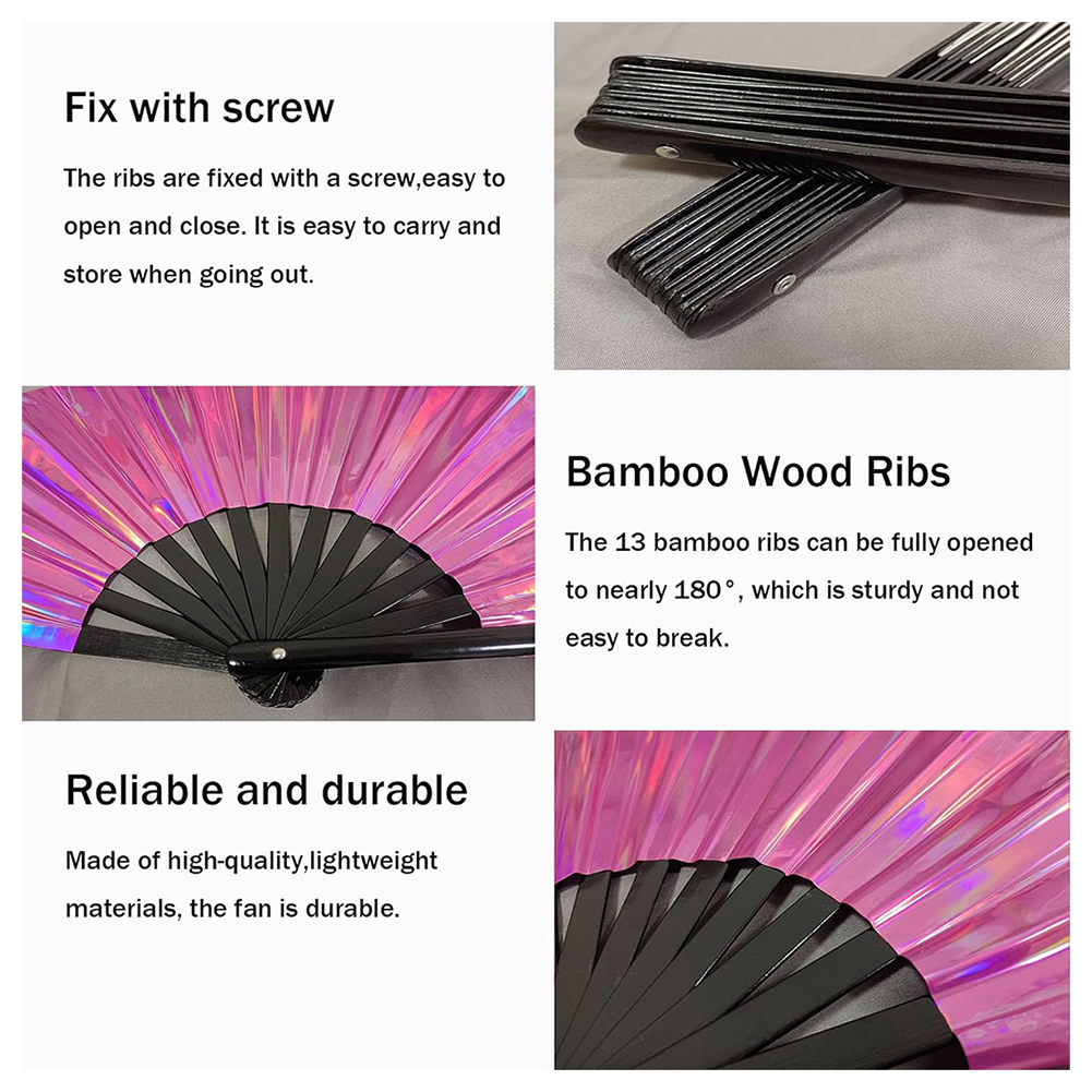 Holografische handwaaier, feestwaaier voor mannen en vrouwen, opvouwbare waaier met laserstralen, handwaaier in verschillende kleuren voor een feestje.