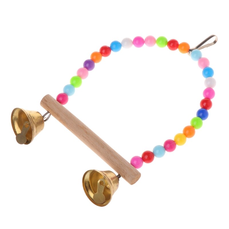 Natural Wooden Parrots Swing Toy Birds Perch Hanging Swings Cage With Colorful Beads Bells Toys Bird Supplies