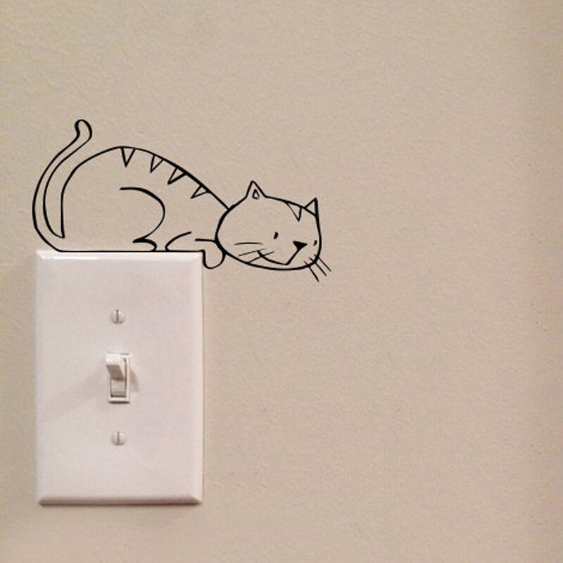 KUCADA lovely cat switch panel sticker for home decoration removable wallpaper mural art decal diy black pvc WP1447