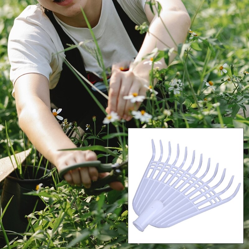 12Tooth Leaf Rake White Agricultural Rake No Handle Grass Rake Lightweight Flower Planting Soil Rake Plastic Garden Tool