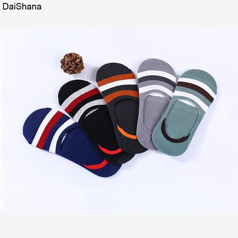 5 Pairs Spring Summer Men Cotton Boat Socks Short Striped Male Ankle Sock Low Cut Shoe Liner Invisible Slippers Nop-Slip Meias: E