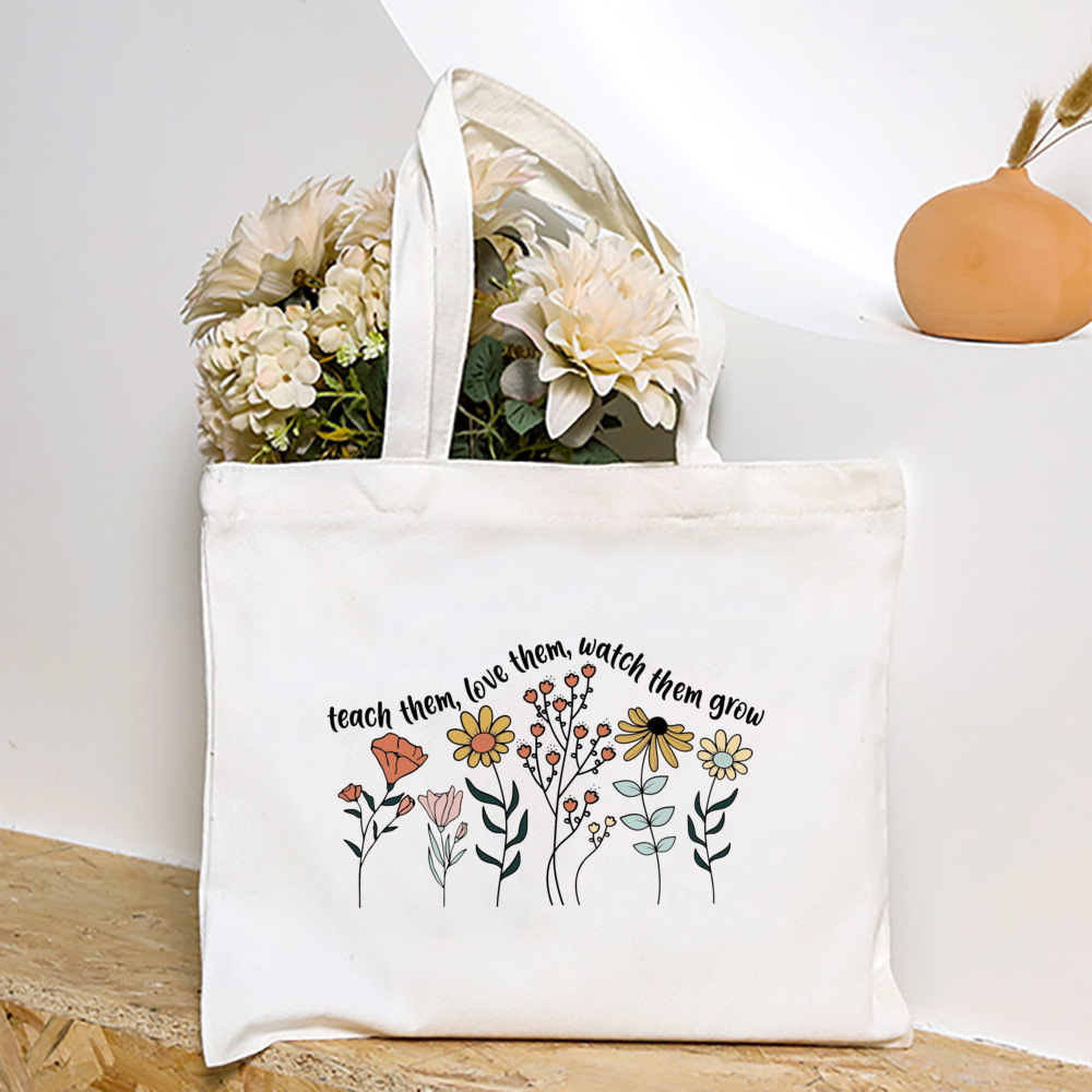 Blumen lehrer aufbringen Druck Einkaufstasche Frauen wieder verwendbare lässige Öko-Stoff Tasche Lehrer Werts ch ätzung besten Lehrer Schild: Schokolade