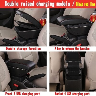 Voor C4 Grand Picasso Armsteun Doos Usb Opladen Verhoog Dubbele Laag Centrale Winkel Inhoud Bekerhouder Asbak Accessoires: Double USB Black Red
