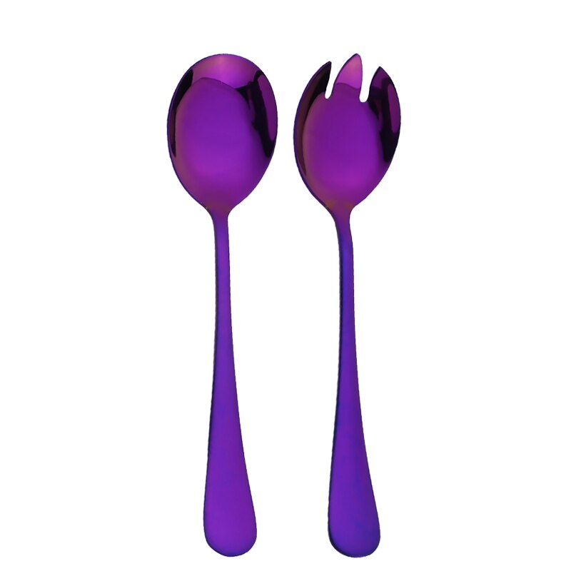 Blue Salad Spoon Fork Serving Spoon Set 2PCS Salad Spoon Stainless Steel Cutlery Set Spklifey Mirror Colorful Unique Spoons: Purple