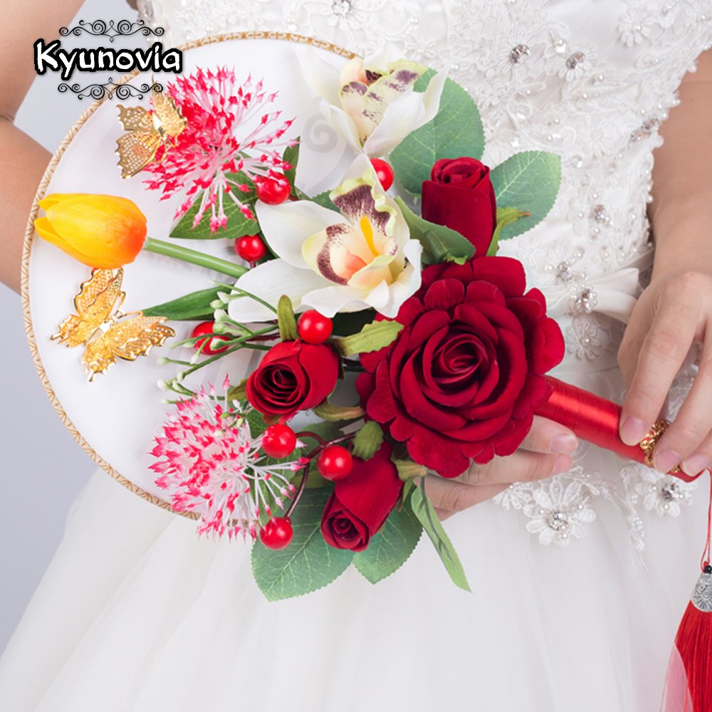 Kyunovia flor blanca amos de damas ramo broche ramo joyería buque novia flores de cristal ventilador estilo flor ramo de bodas ramo para niña D100