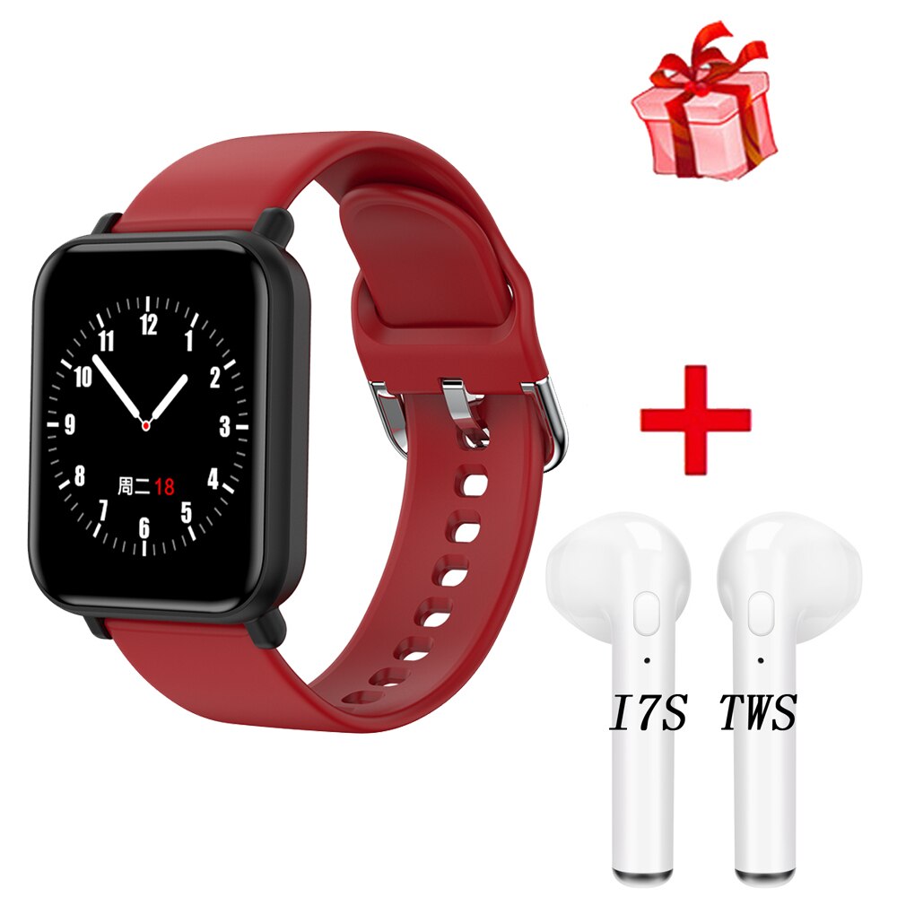 R7 Smart Watch IP68 Waterproof Smartwatch B57 Pro Men Sports Heart Rate Monitor Women Fitness Tracker For Android IOS PK W4 P8: Red Add i7s TWS