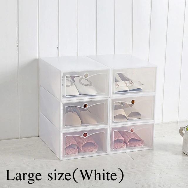 6pcs Flip Shoe Box Transparent Shoe Cabinet Shoe Organizer Shoe Rack Stackable Shoe Cabinets Zapatero Dustproof Shoe Rack: White large