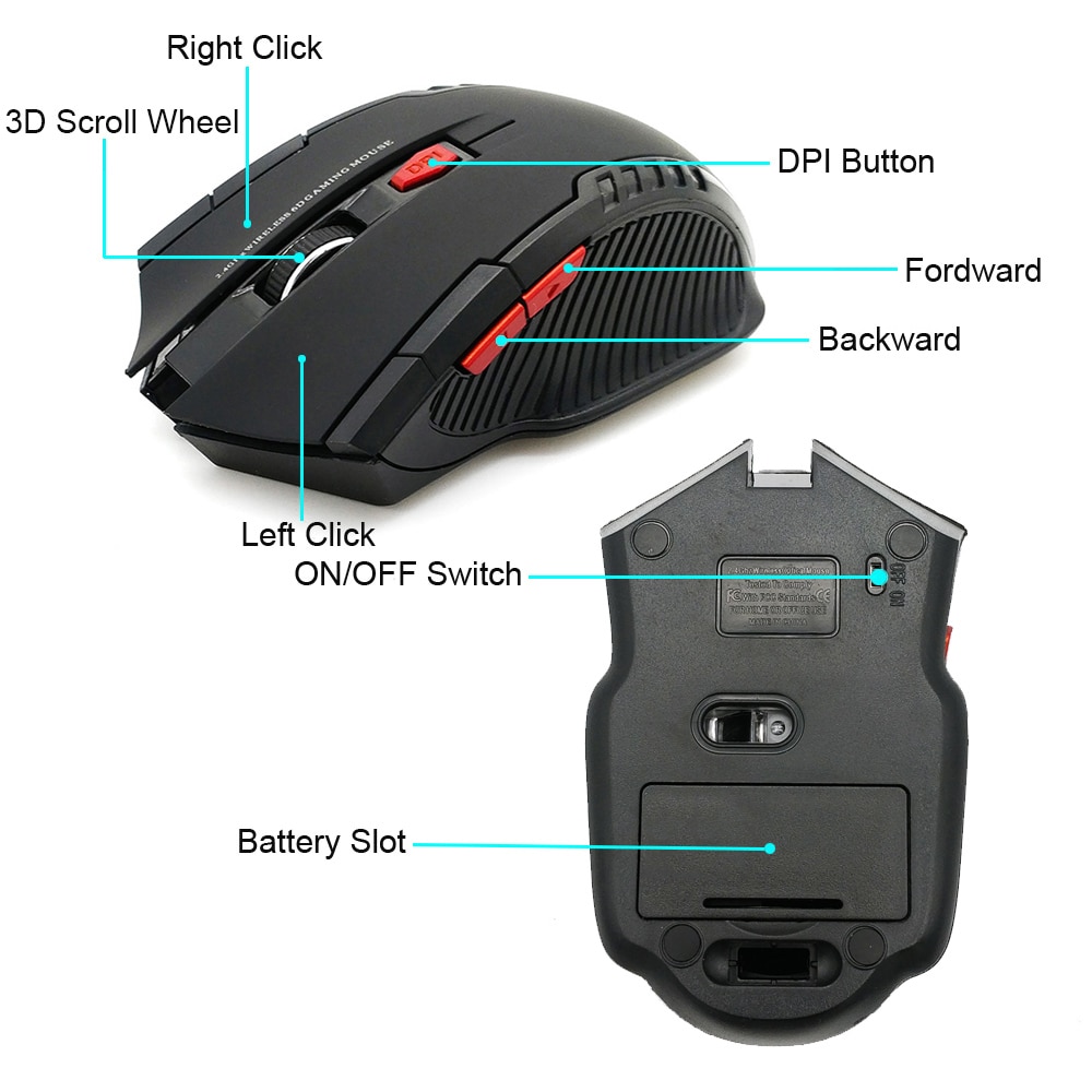 Draadloze usb muis 2000 dpi instelbare usb 2.0 ontvanger optische computermuis 2.4 ghz ergonomische muis voor laptop pc