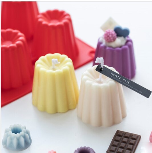 6 Gaten Canele Vorm Kaars Siliconen Zeep Mal Pudding Chocolade Chiffon Mousse Cake Decorating Bakken Tool Fondant Food Grade