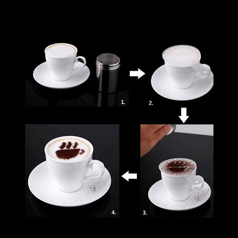 16pcs Cooffee Mold Coffee Cake Plastic Stencil Decoration Cupcake Template Mold Stencils Template Strew Pad Duster Spray