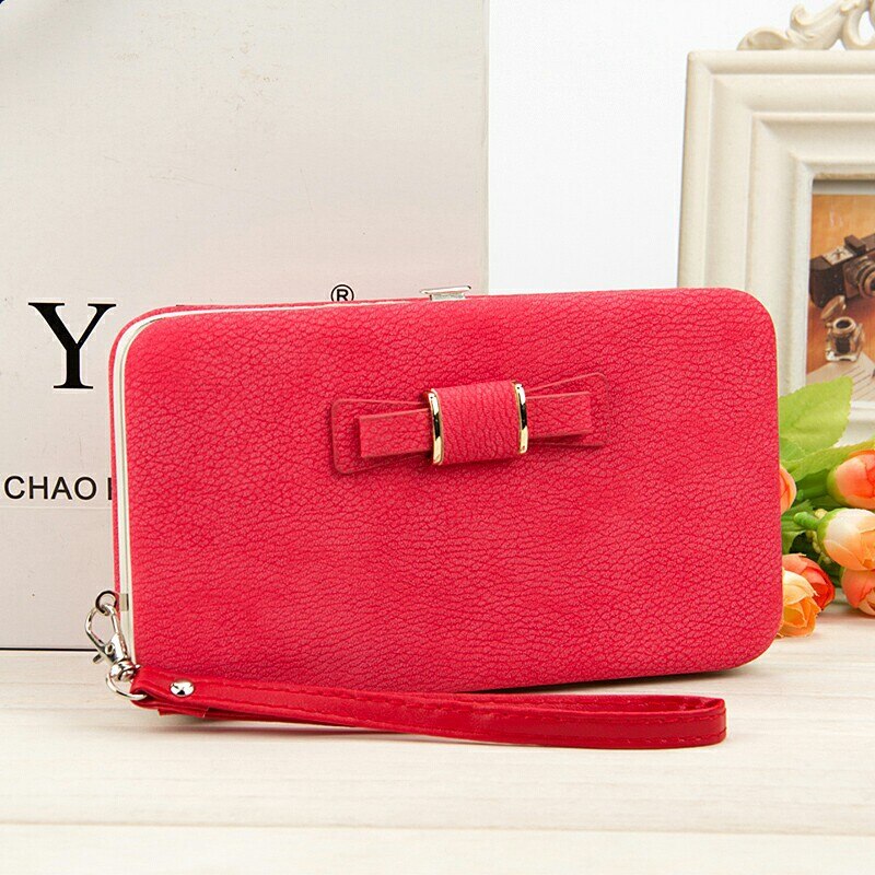 Baellerry Wallet Women Metal Frame Snap Button Coin Purse Mobile Phone Bag Bow Female Bag Good Support Name Engraving: Red