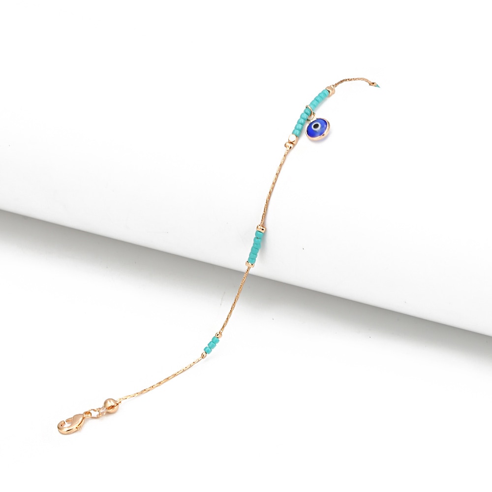 EVIL EYE Miyuki Bead Turkish Eye Charm Anklet Gold Silver Color Foot Chain Ankle Bracelet Adjustable Jewelry for Women BD320