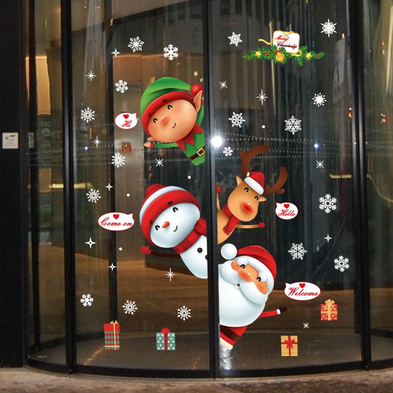 Oloey dekorative vindue klistermærker restaurant shopping center jul klistermærker juledekoration film sød lille bjørn hjorte