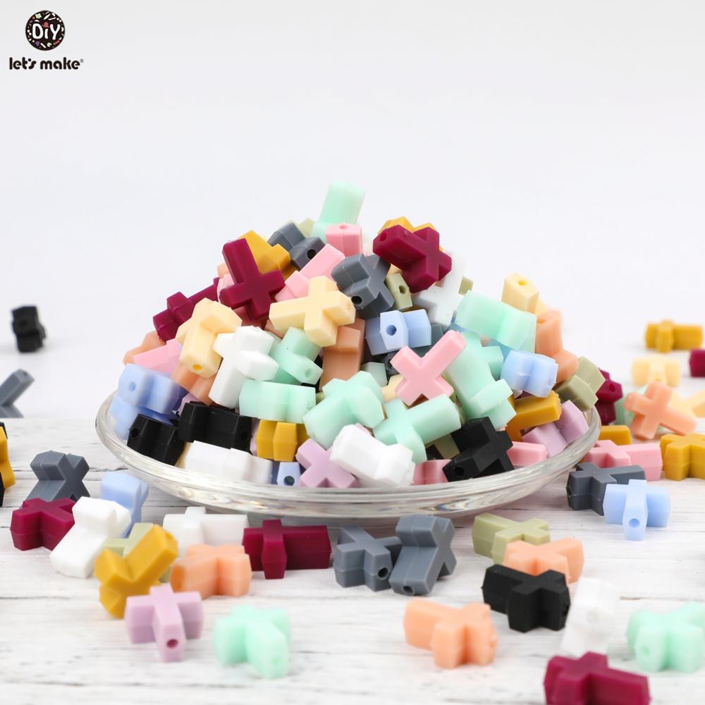 Let's Make-anneau de dentition en Silicone | 50 pièces, petites perles croisées de alimentaire, anneau de dentition de dessin animé, jouet bricolage, perles artisanales pour bébé