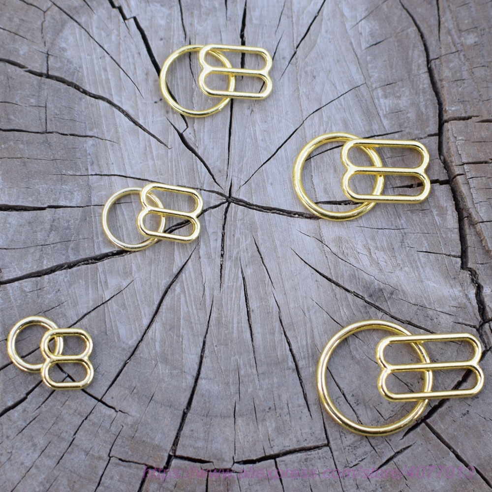50sets/100pcs gold metal clip bra rings and sliders strap connector