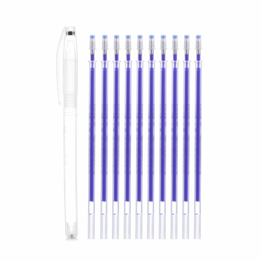 Bolígrafo de borrado por calor, rotulador de tela que desaparece a alta temperatura, recargas para confección de tela, herramientas de costura de cuero PU, 1 ud., 10 Uds.: Blue