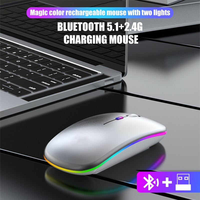 2.4Ghz RGB Wireless Mouse Rechargeable For Macbook For iPad tablet Bluetooth PC Computer Mouse For Laptops LED Backlight Silent