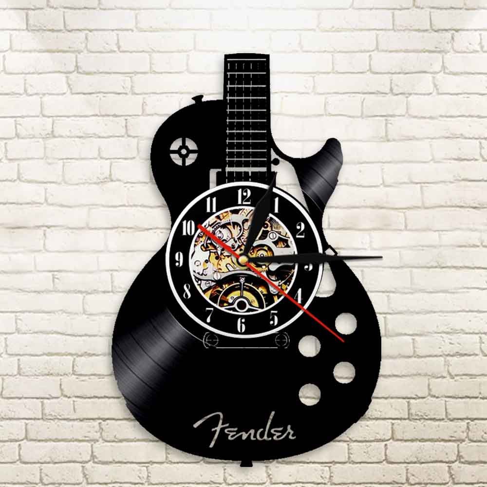 Guitar Shape Wall Clock Vinyl Record Wall Clock Living Room Wall Hanging Clock (without Lamp Shipment without Battery)