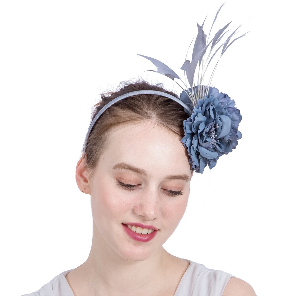 Vrouwen dames bloemen hoofdband bruid bruiloft haarband fascinators haaraccessoires fantasierijke veren hoofdtooi mesh huwelijk