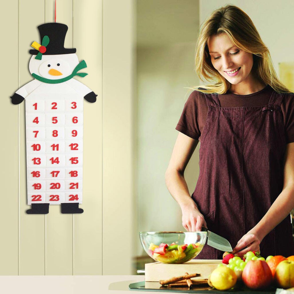 Christmas Advent Calendar & Pockets Felt Kids Wall Hanging Countdown Decors