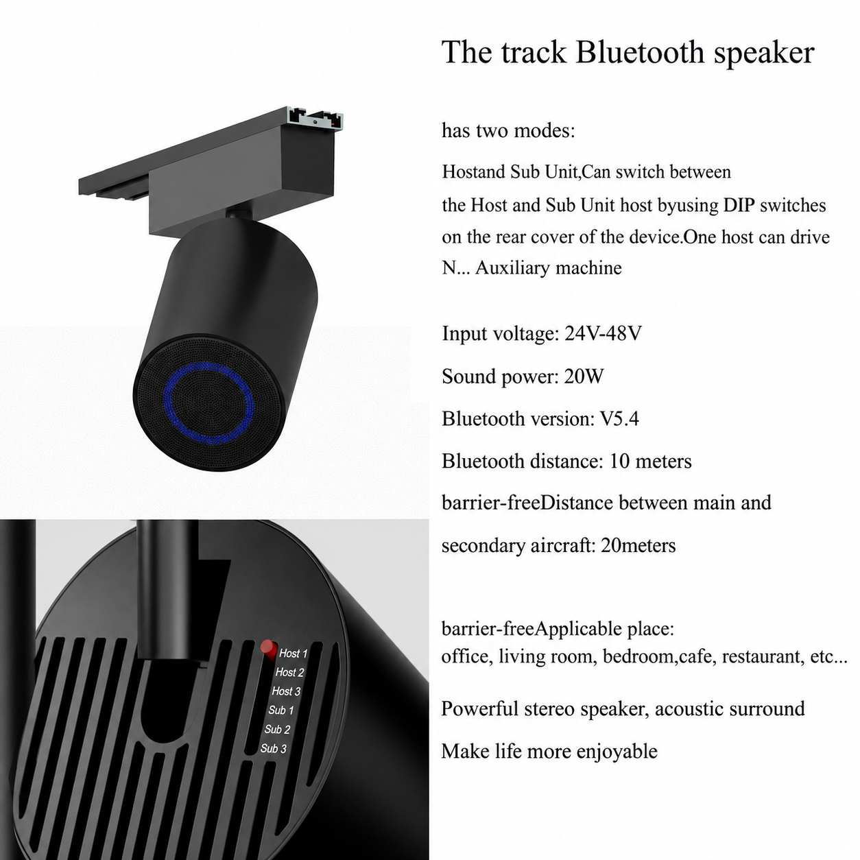 Głośnik Bluetooth Dźwięk ST1 6mm Ultracienki/seria 20 Ścieżka magnetyczna/Wysokie napięcie 2 przewody/3 przewody/4 przewody/Zwykły styl sufitowy