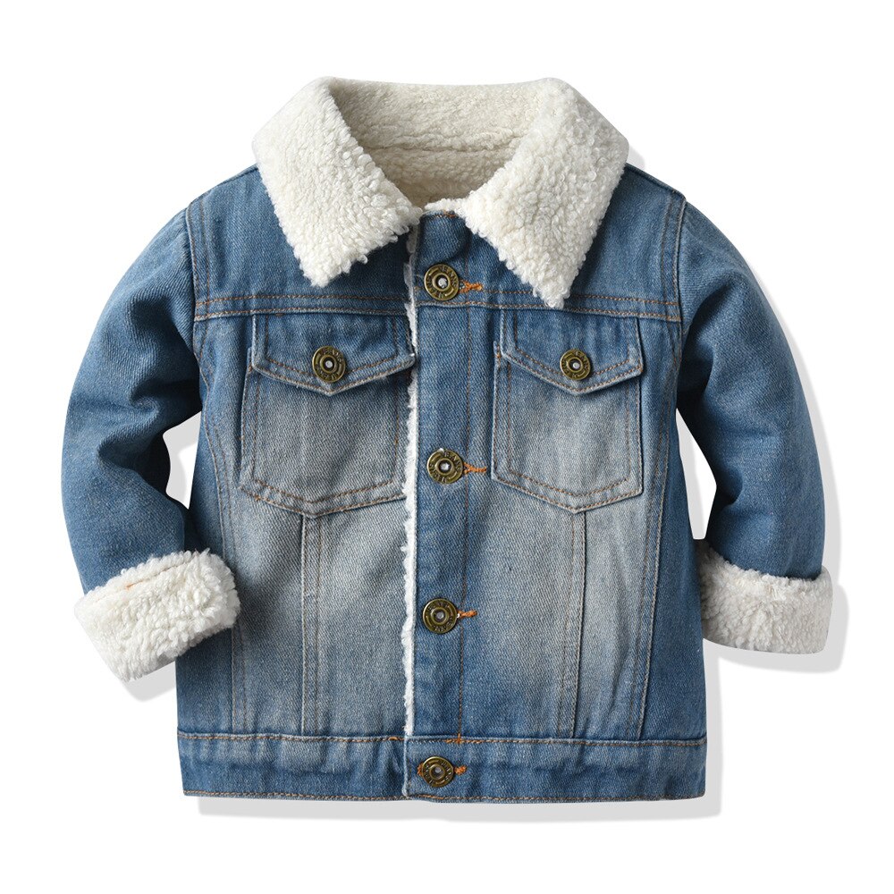 Winter Baby Jongens Dikke Warme Denim Jas Jassen Kraag Fleece Voering Kinderen Bovenkleding Jean Tops Kinderkleding: 3T