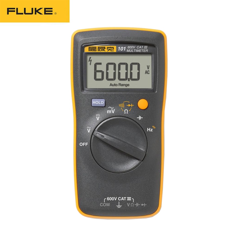 Fluke-Mini multímetro Digital de bolsillo para AC/DC, 101, básico, tamaño de Palma, rango automático, capacitancia de resistencia de voltaje