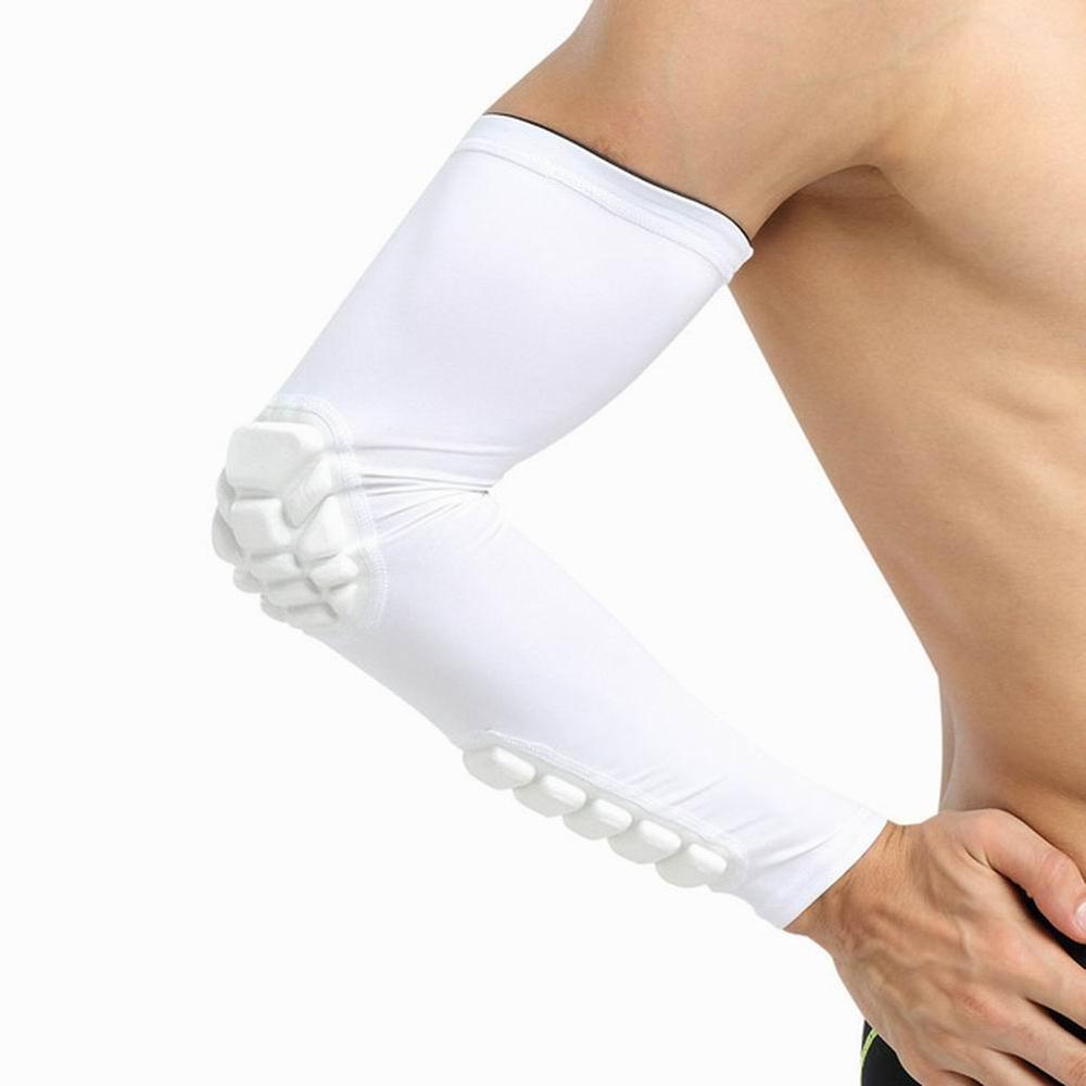 1PC Crashproof Basketball Shooting Elbow Support Compression Sleeve Arm Brace Protector Sport Safety Elbow Pads: White / XL