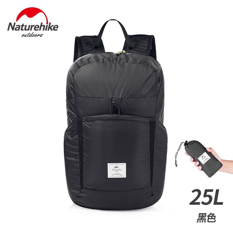 NatureHike Outdoor Folding Ultra Light Waterproof 30D Backpacks Wear-Resisting Travel camping Hiking Backpacks Bag: upgrade Black