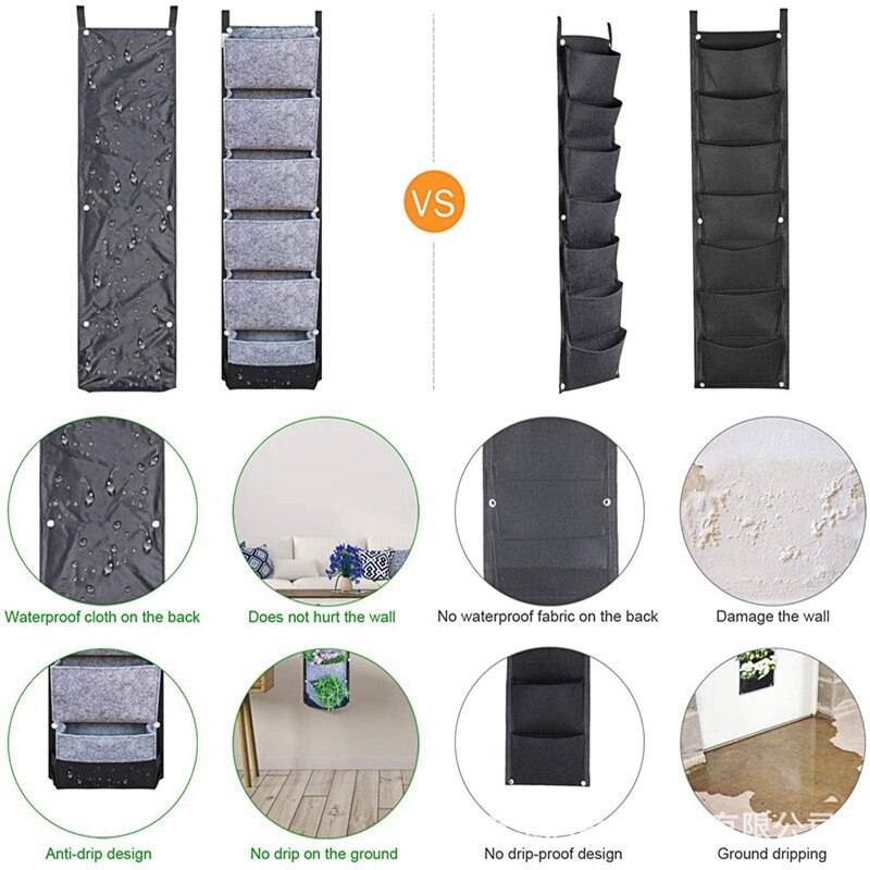 Bolsa Vertical para plantas, maceta de jardín colgante de pared con 6 bolsillos, macetas de flores, bolsas de fieltro grandes para decoración del hogar y jardín