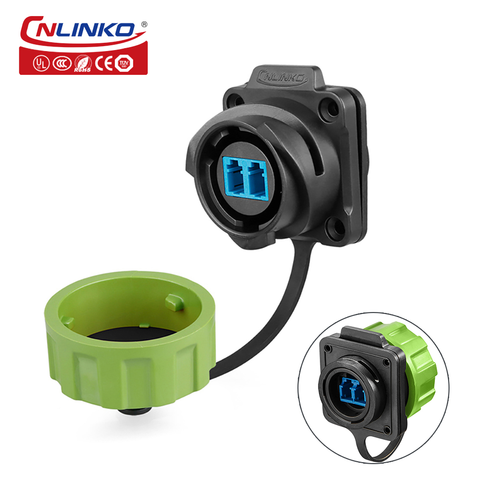 CNLINKO LC to LC Optical Fiber Connector IP68 Waterproof Single Mode Fiber Optic M24 Industrial Computer System Signal Connector: army green