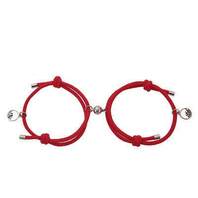 2 Stuks Paar Magneet Creatieve Handgemaakte Armbanden Mannen En Vrouwen Charme Meisje Armband Sieraden Lover Valentijnsdag Cadeau: Rood