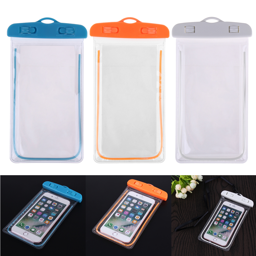 Pvc lysende vandtæt telefon cover til 3.5-6 "mobiltelefon berøringsskærm mobil vandtæt undersøisk gennemsigtig pose taske