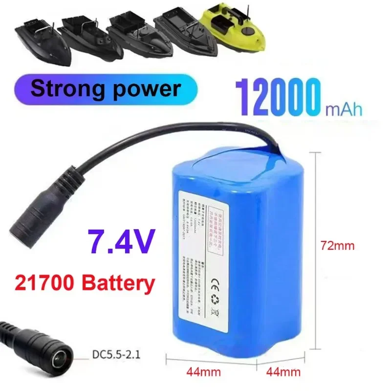 100% 7.4V 12000mAh 21700 Li-ion Battery For T188 T888 -5 V007 C18 H18 RC Fishing Bait Boat accessories