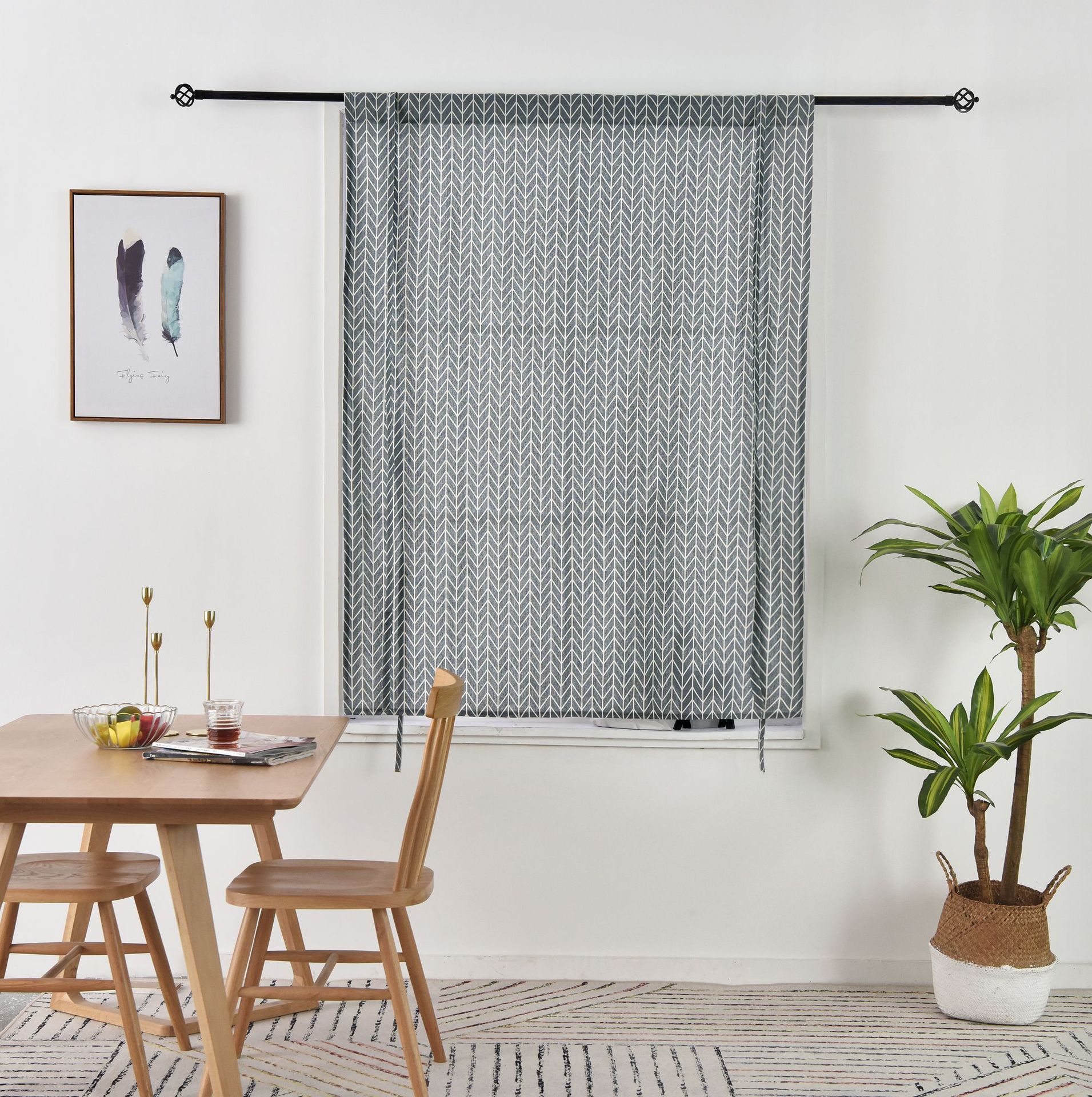 Geometrisk trykt gardin lys skygge flatt vindu pastoral den grå pilen til løftegardin polyester / bomull tau øvre åpen